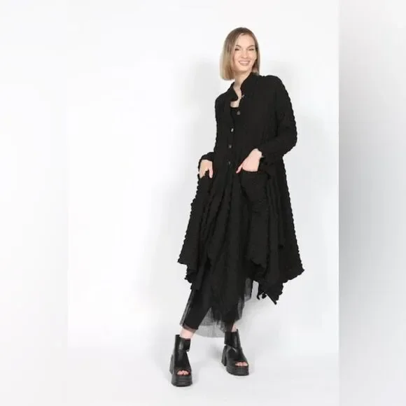 HEYDARI Nopj4149 Asymmetrical Handkerchief Hem Textured Black Jacket  M NWOT - Picture 13 of 16